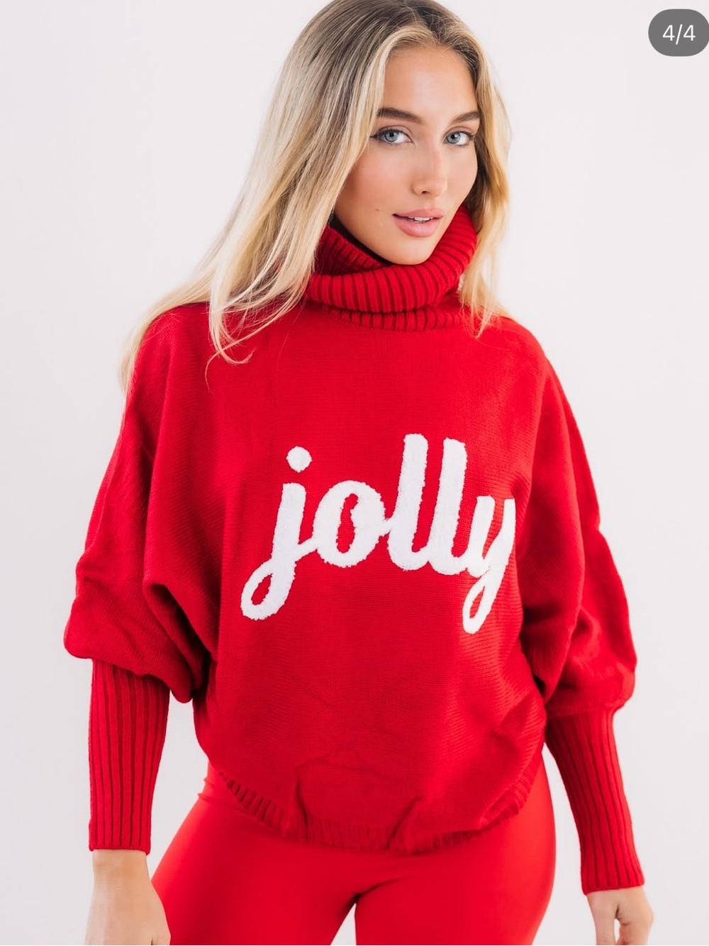 New Jolly Couture Heavy Weight Knit Bright Red Cropped Turtleneck Jolly Sweater